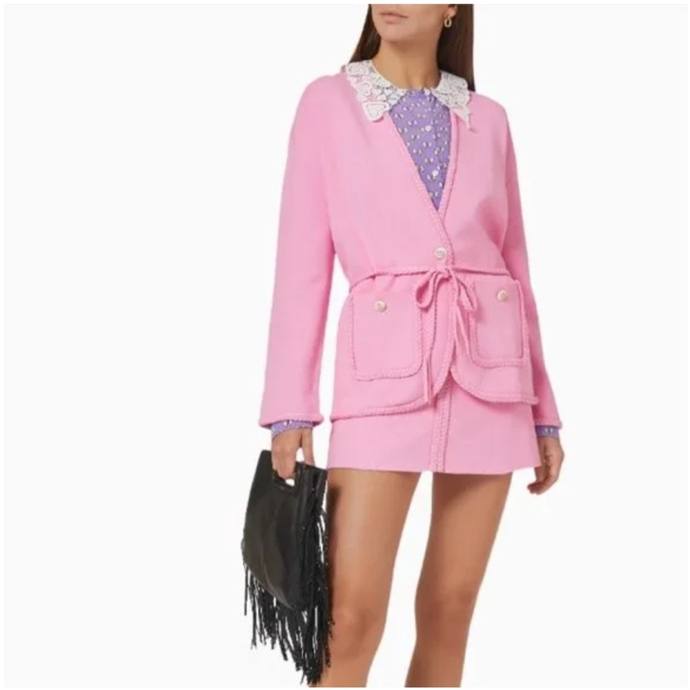 Maje Madene Pink Belted Knit Cardigan
